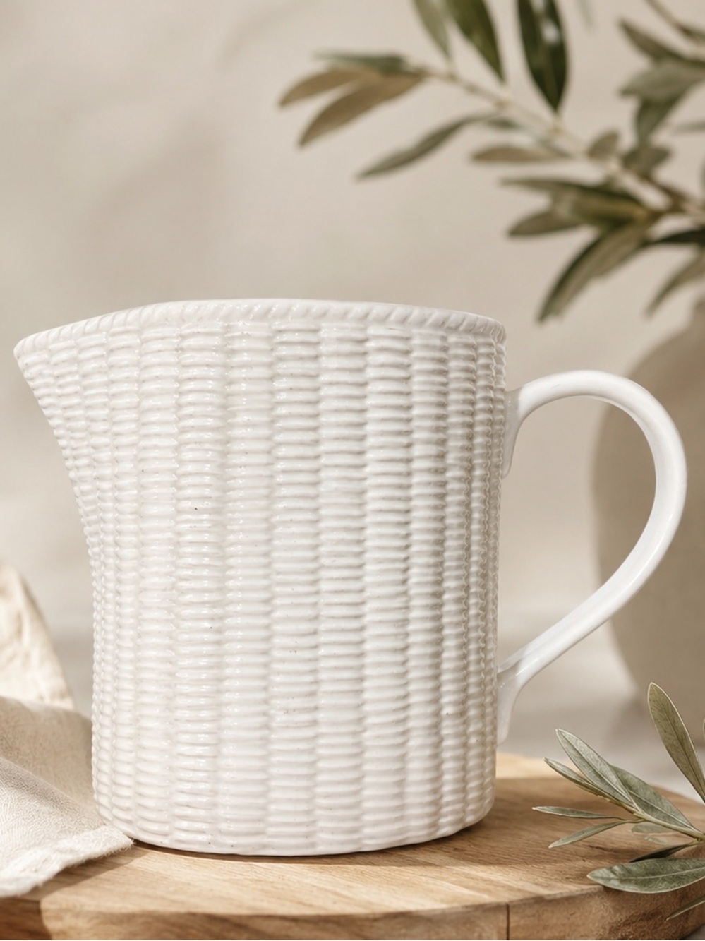 Tiffany & Co. Vintage White Wicker Ceramic Water Pitcher